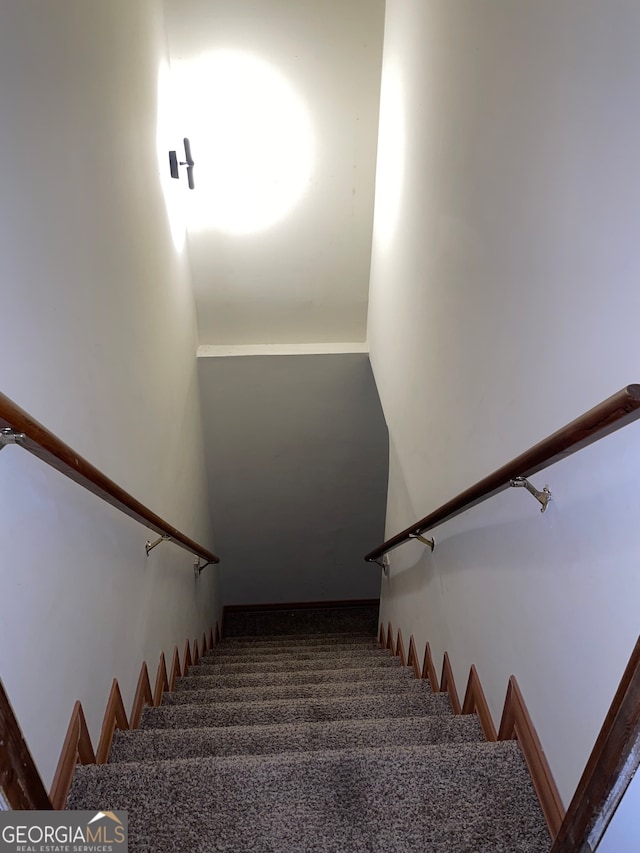 stairs featuring carpet floors