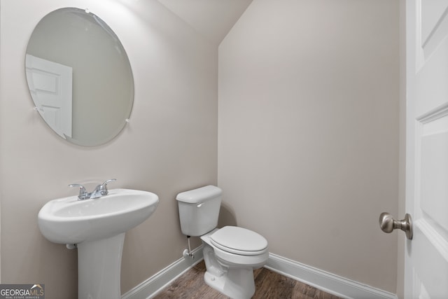 bathroom with wood-type flooring and toilet