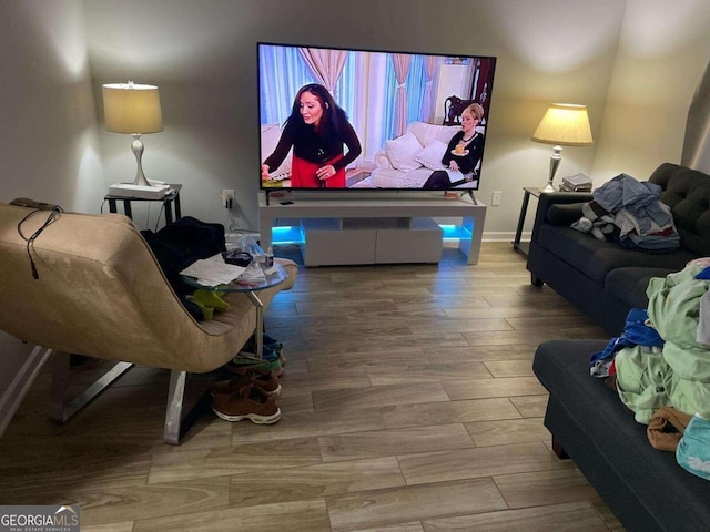 living room with hardwood / wood-style floors