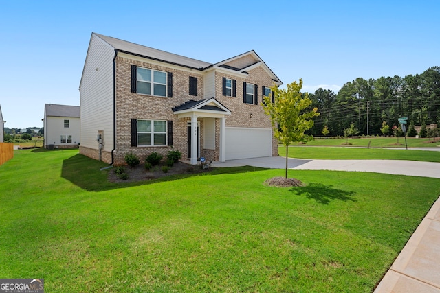 view of front facade featuring a garage and a front lawn