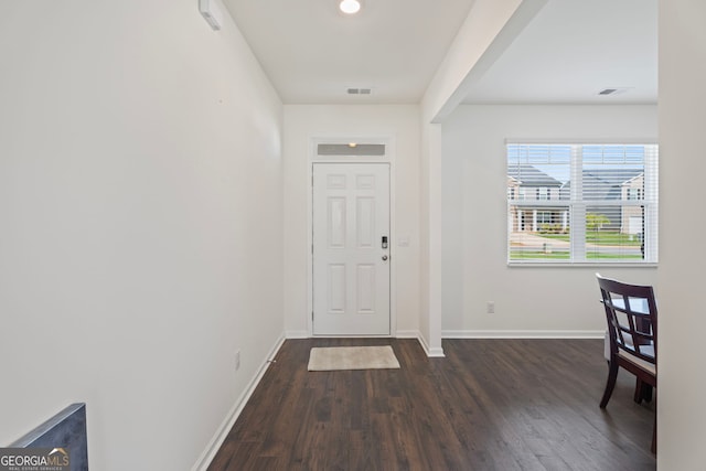 foyer with dark hardwood / wood-style floors