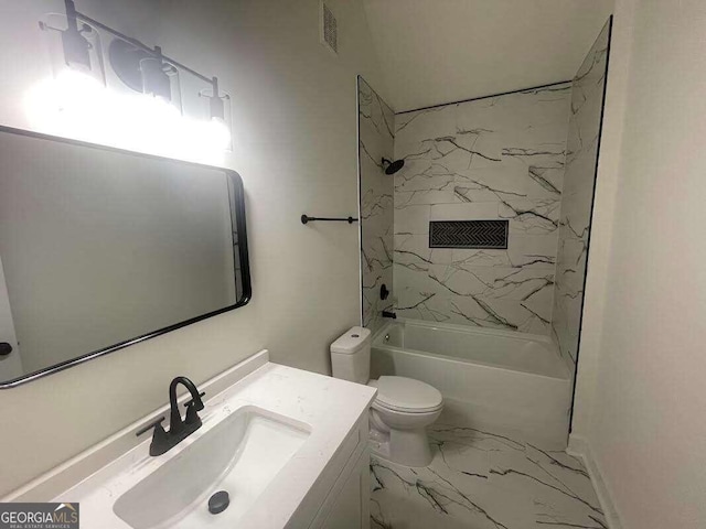 full bathroom with tile patterned flooring, vanity, toilet, and tiled shower / bath combo