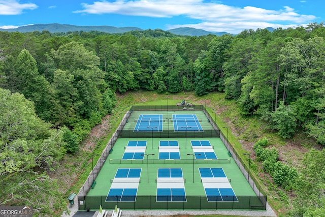 birds eye view of property featuring a mountain view