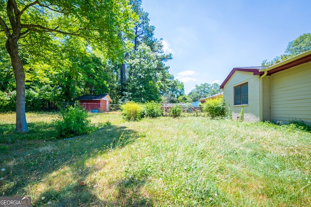 view of yard featuring a storage shed