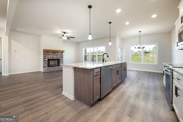 kitchen with white cabinets, dark hardwood / wood-style flooring, stainless steel appliances, and plenty of natural light