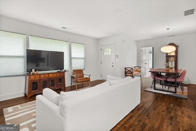 living room featuring dark hardwood / wood-style flooring