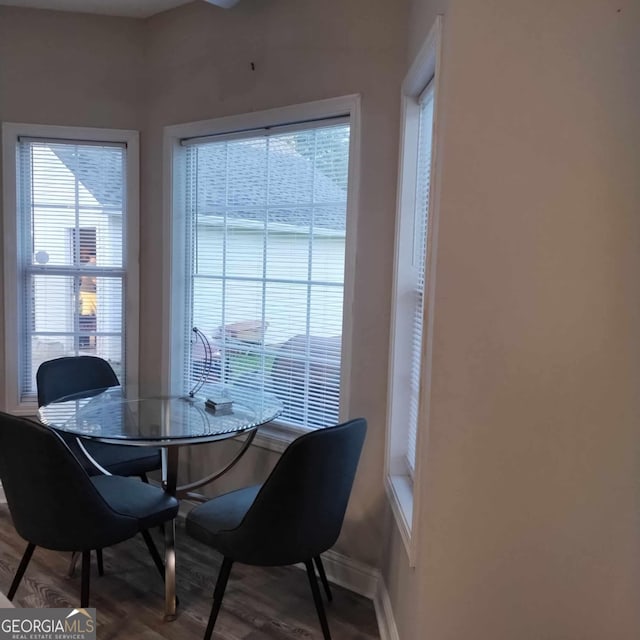 dining area featuring wood-type flooring