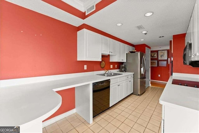 kitchen with dishwasher, a sink, visible vents, and white cabinets