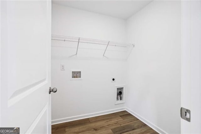 washroom with wood-type flooring, washer hookup, and electric dryer hookup