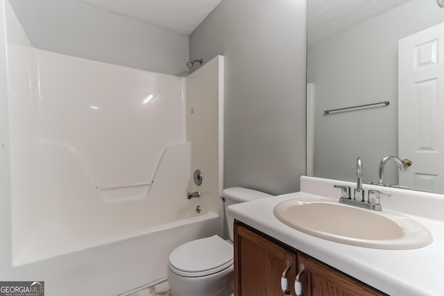 full bathroom with shower / bathtub combination, vanity, and toilet