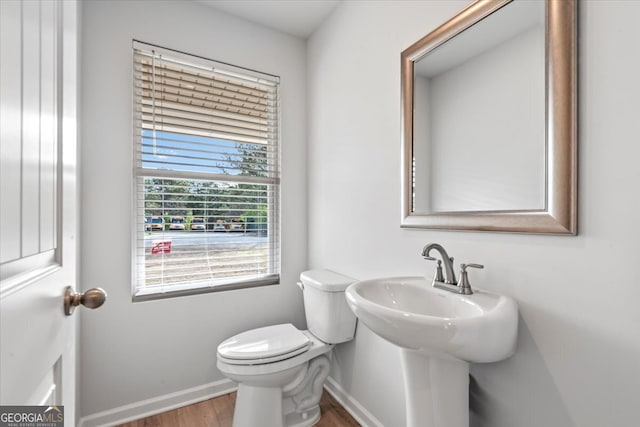 bathroom featuring toilet, hardwood / wood-style floors, and sink