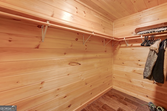 walk in closet with wood-type flooring