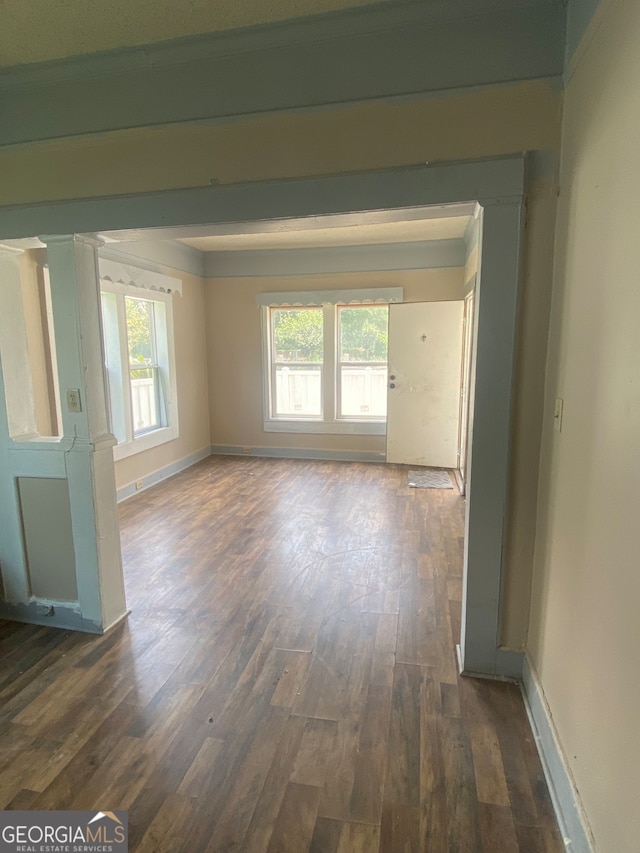 interior space featuring a wealth of natural light and dark hardwood / wood-style flooring