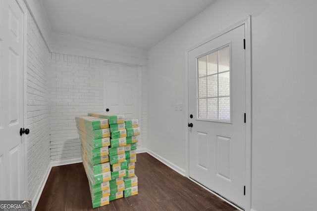 interior space with dark wood-type flooring