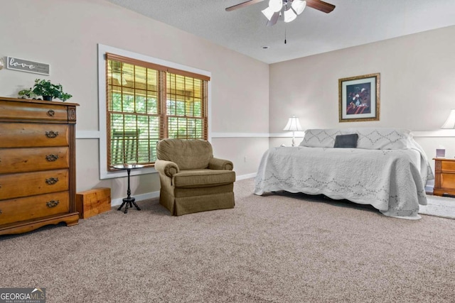 225 Big Oconee River Rd, Sparta, GA 31087 - carpeted bedroom with a textured ceiling, baseboards, and a ceiling fan