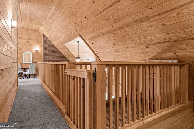 225 Big Oconee River Rd, Sparta, GA 31087 - bonus room with wood ceiling, ceiling fan, carpet, vaulted ceiling, and wood walls