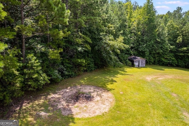 view of yard with a shed