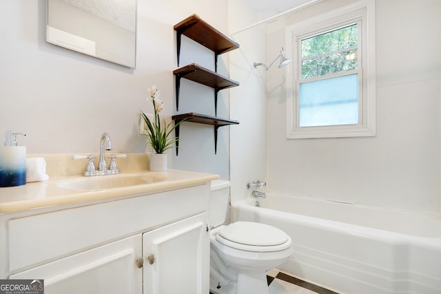 full bathroom featuring vanity, toilet, and bathing tub / shower combination