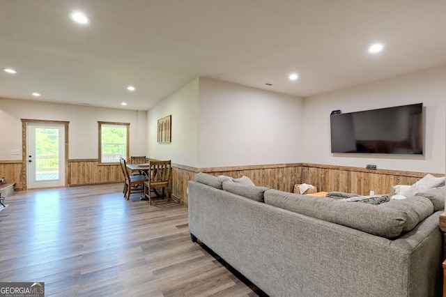 living room featuring light wood-type flooring