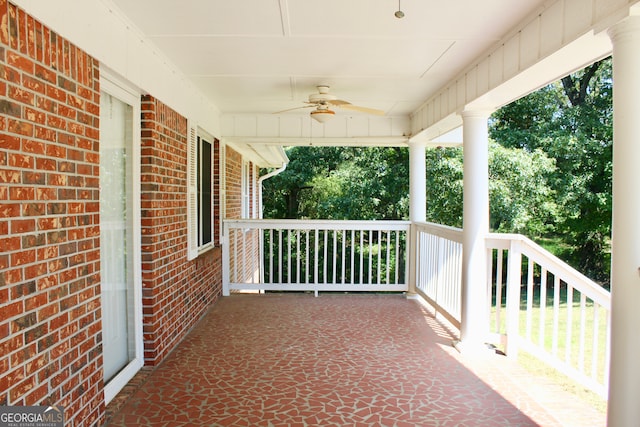 view of patio featuring ceiling fan