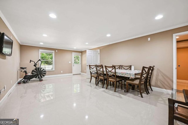 dining area with crown molding