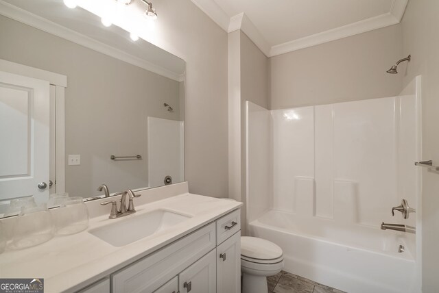 full bathroom with tile patterned floors, vanity, tub / shower combination, and toilet