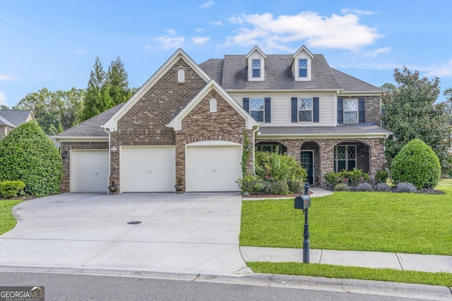 view of front of property featuring a garage and a front yard