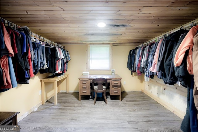 walk in closet with wood-type flooring