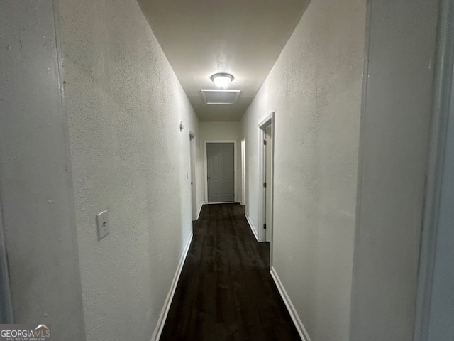 corridor with dark hardwood / wood-style flooring