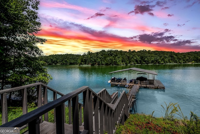 view of dock featuring a water view