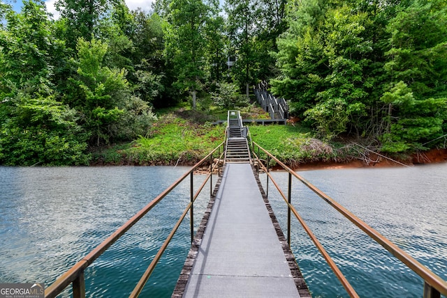 dock area with a water view