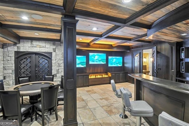 interior space featuring wood ceiling