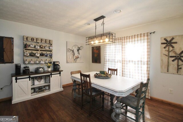 dining area featuring dark wood-type flooring