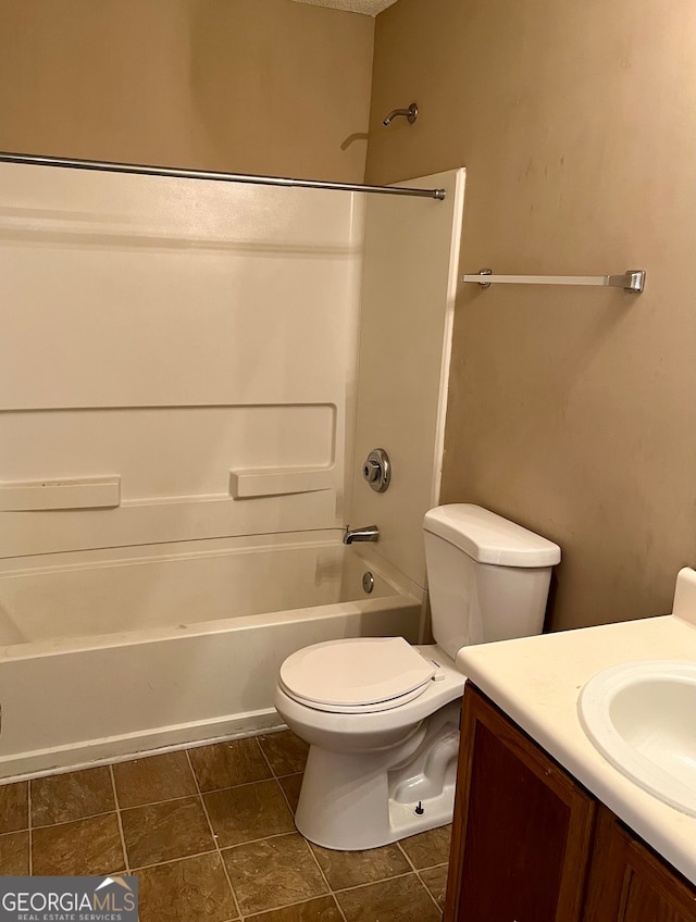 full bathroom featuring vanity, toilet, shower / bathtub combination, and tile patterned floors