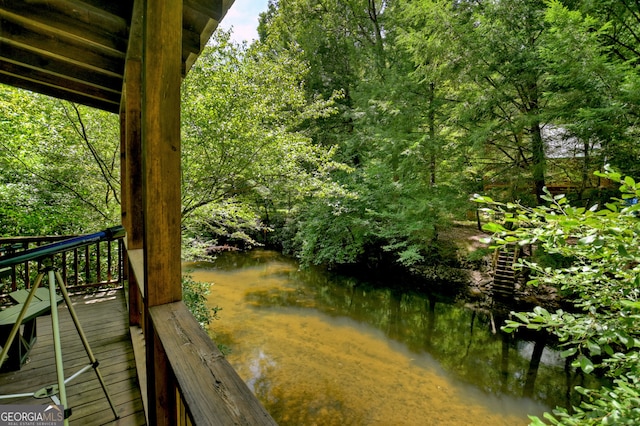 exterior space with a water view