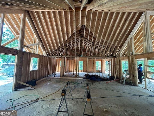 misc room featuring lofted ceiling