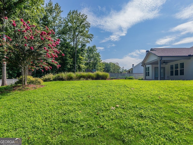 view of yard with ceiling fan