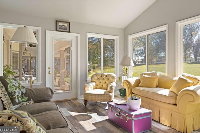 sunroom / solarium with vaulted ceiling