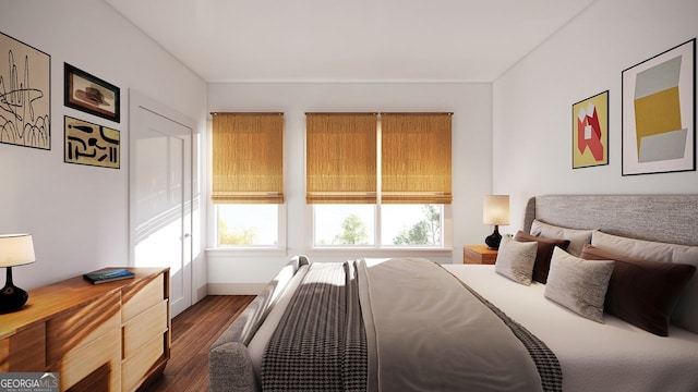 bedroom featuring dark hardwood / wood-style flooring