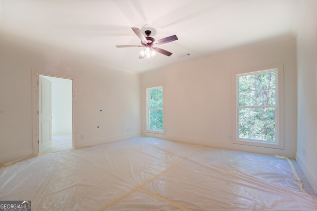 spare room featuring ceiling fan