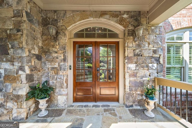 doorway to property featuring french doors