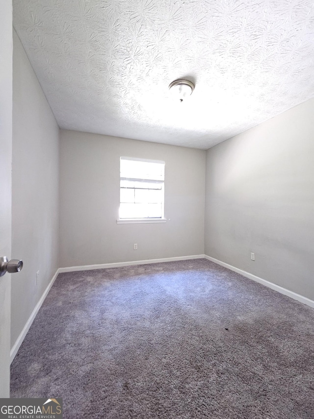 spare room featuring carpet flooring and a textured ceiling