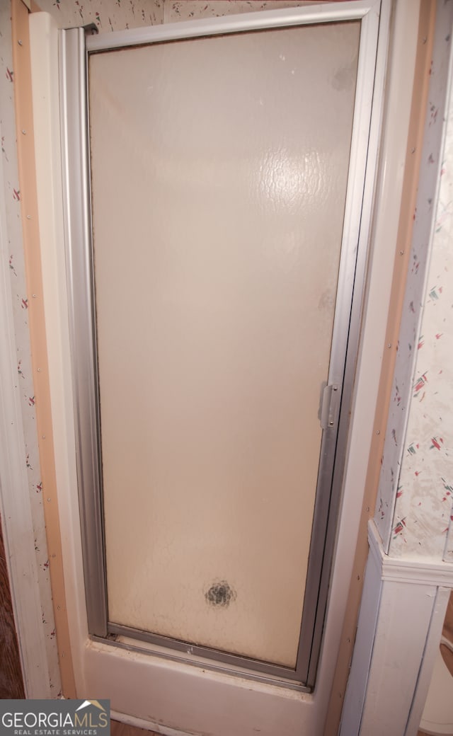 details with a shower with shower door