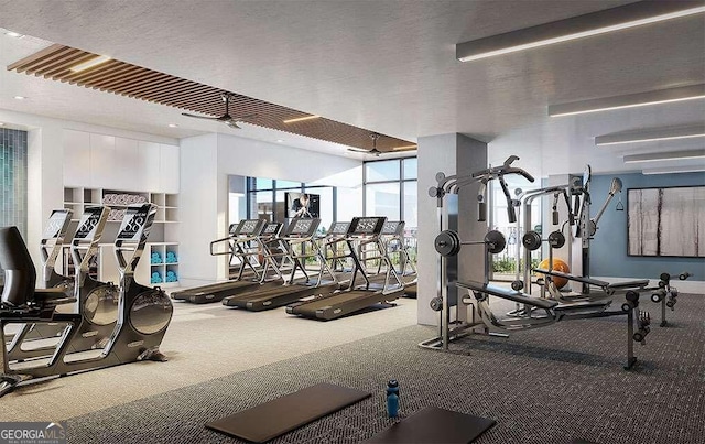 workout area with carpet flooring