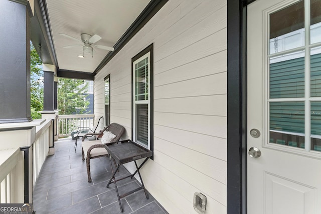 view of patio with covered porch and ceiling fan