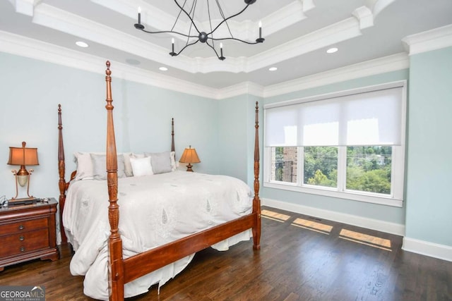 2771 Point Overlook, Gainesville, GA 30501 - bedroom featuring a raised ceiling, crown molding, and dark wood-type flooring