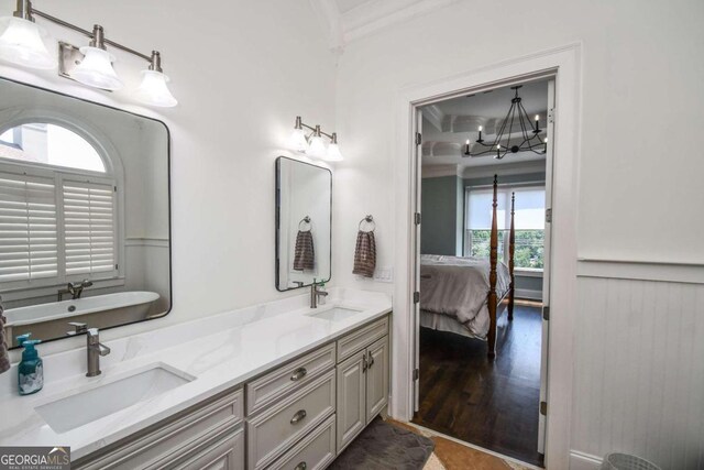 2771 Point Overlook, Gainesville, GA 30501 - bathroom with hardwood / wood-style flooring, vanity, and a notable chandelier