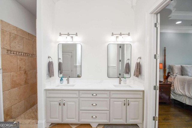 2771 Point Overlook, Gainesville, GA 30501 - bathroom with vanity, hardwood / wood-style flooring, and a tile shower