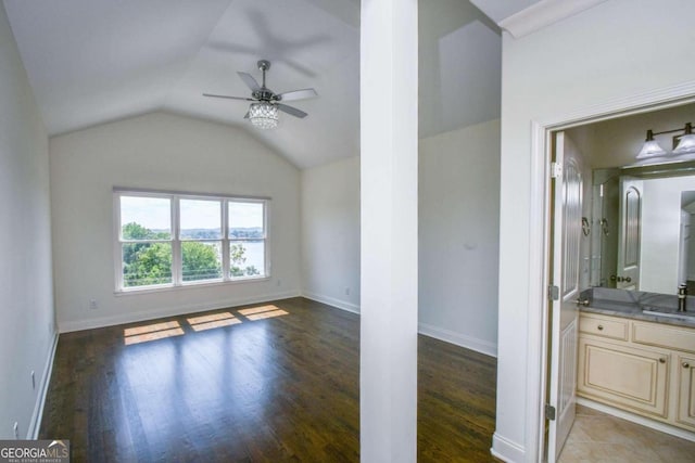 2771 Point Overlook, Gainesville, GA 30501 - interior space with sink, vaulted ceiling, dark hardwood / wood-style floors, and ceiling fan