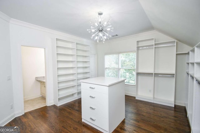 2771 Point Overlook, Gainesville, GA 30501 - walk in closet with vaulted ceiling, dark hardwood / wood-style floors, and an inviting chandelier